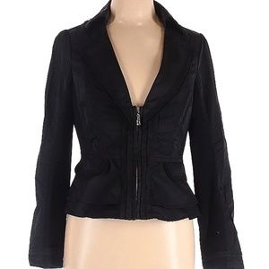 WHBM black waist jacket zip front ruffle hemline SZ 8
